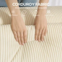 HOMCOM Boneless Couch, Corduroy 3 Seater Sofa with Deep Seat, Wide Armrests, 2 Pillows, Quick Assembly for Living Room, Beige(m-6)