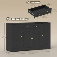 HOMCOM Sideboard Buffet Cabinet, Farmhouse Coffee Bar Cabinet with Door Shelves, Adjustable Shelves, Drawer, Barn Doors, Black(m-3)