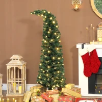 HOMCOM 5 ft Prelit Christmas Tree, Whimsical Xmas Tree Slim High Mountain Fir with 100 LEDs and Metal Stand, Green(m-10)