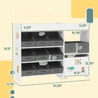 Qaba Kids Toy Storage Organizer with 11 Bins, Moveable Cabinet, Top Shelves, 3 Stickers, for Nursery, Playroom, White(m-3)