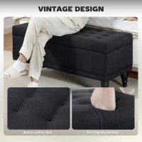HOMCOM Storage Ottoman, Linen Fabric End of Bed Bench with Button Tufted Storage Bench for Bedroom, Black(m-6)