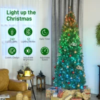 HOMCOM 6ft Artificial Christmas Tree with Colorful DIY Synchronized Lights, Remote, Hinged Slim Fir with Daily Timer(m-5)