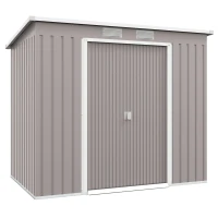 Outsunny 7' x 4' Galvanised Steel Garden Shed, with Foundation Kit - Grey(m-11)