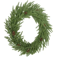 HOMCOM 24 inch Christmas Wreath, Artificial Norfolk Pine Wreath with Pine Cones and 88 Realistic Branches for Door, Wall(m-1)