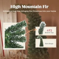 HOMCOM 6 ft Prelit Christmas Tree, Whimsical Xmas Tree Slim High Mountain Fir with 200 LEDs and Metal Stand, Green(m-7)