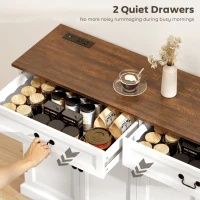 HOMCOM Buffet Cabinet, 55" Farmhouse Sideboard with Charging Station, 2 Drawers and 2 Adjustable Shelves, White Wood Grain(m-6)