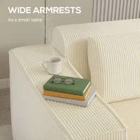 HOMCOM Boneless Couch, Corduroy 3 Seater Sofa with Deep Seat, Wide Armrests, 2 Pillows, Quick Assembly for Living Room, Beige(m-7)