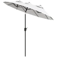 Outsunny Double Sided Patio Umbrella, 9.7' Large Outdoor Market Umbrella with Push Button Tilt and Crank, 3 Air Vents and 12 Ribs, for Garden, Deck, Pool, White(m-11)
