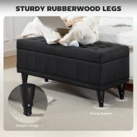 HOMCOM Storage Ottoman, Linen Fabric End of Bed Bench with Button Tufted Storage Bench for Bedroom, Black(m-5)
