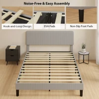 HOMCOM Queen Size Bed Frame with Adjustable Upholstered Headboard Platform Bed Frame Wood Slat Support Noise Free Light Grey(m-6)