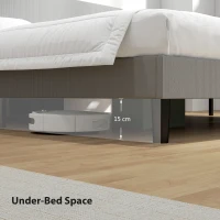 HOMCOM Queen Size Bed Frame with Adjustable Upholstered Headboard Platform Bed Frame Wood Slat Support Noise Free Light Grey(m-7)