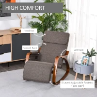 HOMCOM Rocking Chair with Adjustable Footrest, Padded Cushion, Removable Side Pocket & Soft Pillow for Living Room, Bedroom, Natural Wood frame Linen Touch, Brown(m-5)