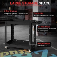 HOMCOM 2-Tier Rolling Tool Cart with Wheels, 500 LBS Capacity Utility Cart with Handle, Mobile Service Tool Organizer, Black(m-4)