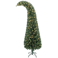 HOMCOM 6 ft Prelit Christmas Tree, Whimsical Xmas Tree Slim High Mountain Fir with 200 LEDs and Metal Stand, Green(m-11)