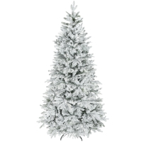 HOMCOM 7.5 ft Artificial Frosted Christmas Tree with Realistic Branches, Wide Full Spruce, Hinged Xmas Tree, Easy Assembly