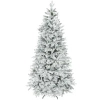 HOMCOM 7.5 ft Artificial Frosted Christmas Tree with Realistic Branches, Wide Full Spruce, Hinged Xmas Tree, Easy Assembly(m-1)