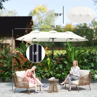 Outsunny Double Sided Patio Umbrella, 9.7' Large Outdoor Market Umbrella with Push Button Tilt and Crank, 3 Air Vents and 12 Ribs, for Garden, Deck, Pool, White(m-3)