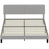 HOMCOM King Size Bed Frame with Adjustable Upholstered Headboard Platform Bed Frame Wood Slat Support Noise Free Light Grey(m-2)