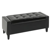 HOMCOM Storage Ottoman Bench, PU Leather Upholstered Bench with Tufted Design, Black(m-11)