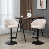 HOMCOM Modern Upholstered Adjustable Barstools with Swivel Seat, Linen Touch Fabric, Steel Frame, Footrest, ‎Beige(m-10)