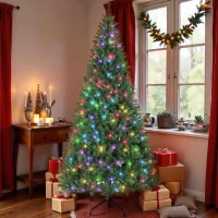 HOMCOM 7.5ft Prelit Christmas Tree with RGB Dynamic LEDs, Remote Control, Daily Timer, Hinged Xmas Tree, Easy Assembly(m-10)