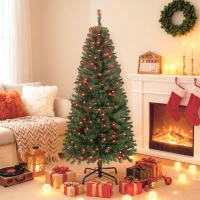 HOMCOM 5ft Artificial Christmas Tree with Colorful DIY Synchronized Lights, Remote, Hinged Slim Fir with Daily Timer(m-10)