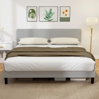 HOMCOM King Size Bed Frame with Adjustable Upholstered Headboard Platform Bed Frame Wood Slat Support Noise Free Light Grey(m-1)