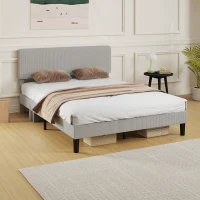 HOMCOM Queen Size Bed Frame with Adjustable Upholstered Headboard Platform Bed Frame Wood Slat Support Noise Free Light Grey(m-10)