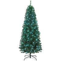 HOMCOM 6ft Artificial Christmas Tree with Colorful DIY Synchronized Lights, Remote, Hinged Slim Fir with Daily Timer