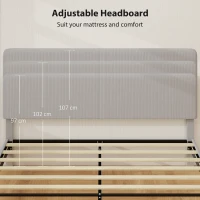 HOMCOM Queen Size Bed Frame with Adjustable Upholstered Headboard Platform Bed Frame Wood Slat Support Noise Free Light Grey(m-4)