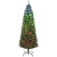 HOMCOM 7ft Artificial Christmas Tree with Colorful DIY Synchronized Lights, Remote, Hinged Slim Fir with Daily Timer