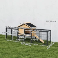 PawHut Rabbit Hutch Outdoor, 85"L Large Wooden Bunny Cage with Run Box, Removable Plastic Tray, Asphalt Roof, Ramp, Yellow(m-3)