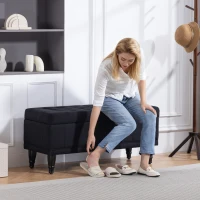 HOMCOM Storage Ottoman, Linen Fabric End of Bed Bench with Button Tufted Storage Bench for Bedroom, Black(m-9)