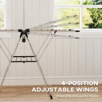 HOMCOM Clothes Drying Rack, Foldable Stainless Steel Laundry Drying Rack with Adjustable Gullwings and Shoe Holders, Silver(m-5)