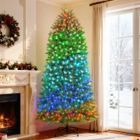 HOMCOM 9ft Prelit Christmas Tree with Full-Spectrum LEDs, Smart App Control, Wide Full Hinged Xmas Tree, Easy Assembly(m-10)