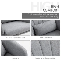 HOMCOM Leisure Chair with Metal Base, Modern Swivel Linen Midback Sofa Chair with Lumbar Support, for Living Room Bedroom Office, Grey(m-6)