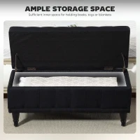 HOMCOM Storage Ottoman, Linen Fabric End of Bed Bench with Button Tufted Storage Bench for Bedroom, Black(m-4)
