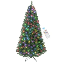 HOMCOM 6ft Prelit Christmas Tree with RGB Dynamic LEDs, Remote Control, Daily Timer, Hinged Xmas Tree, Easy Assembly(m-11)