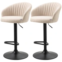 HOMCOM Modern Upholstered Adjustable Barstools with Swivel Seat, Linen Touch Fabric, Steel Frame, Footrest, ‎Beige(m-11)