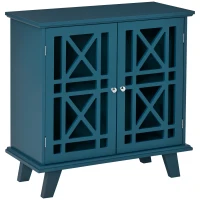 HOMCOM Storage Cabinet with Fretwork Doors and Shelf, Modern Freestanding Sideboard, Buffet, Blue(m-2)