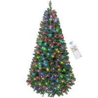 HOMCOM 6ft Prelit Christmas Tree with RGB Dynamic LEDs, Remote Control, Daily Timer, Hinged Xmas Tree, Easy Assembly(m-1)