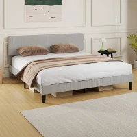 HOMCOM King Size Bed Frame with Adjustable Upholstered Headboard Platform Bed Frame Wood Slat Support Noise Free Light Grey(m-10)