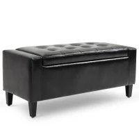 HOMCOM Storage Ottoman Bench, PU Leather Upholstered Bench with Tufted Design, Black(m-2)