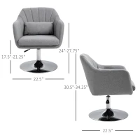 HOMCOM Leisure Chair with Metal Base, Modern Swivel Linen Midback Sofa Chair with Lumbar Support, for Living Room Bedroom Office, Grey(m-3)