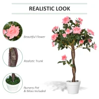 Outsunny 3FT Artificial Plant Pink Rose Floral in Pot, Fake Plant for Home Indoor Decor(m-5)