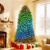 HOMCOM 7.5ft Prelit Christmas Tree with Full-Spectrum LEDs, Smart App Control, Wide Full Hinged Xmas Tree, Easy Assembly(m-2)
