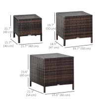 Outsunny Set of 3 Wicker Nesting Tables Patio Rattan Snack End Side Tables Hand Woven All Weather Garden Outdoor Home Furniture Brown(m-3)