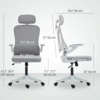 HOMCOM Ergonomic Office Chair, Swivel Desk Chair with Adjustable Lumbar Support, Headrest and Height, Flip-up Armrests, Grey(m-3)