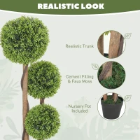 HOMCOM 3FT Potted Fake Plants Set of 2, Artificial Boxwood Topiary Trees, Triple Ball Trees for Indoor and Outdoor, Light Green(m-4)