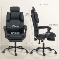 HOMCOM Reclining Office Chair, Executive Desk Chair with Pet-Friendly Fabric, Headrest, Footrest, Swivel Wheels, Black(m-3)